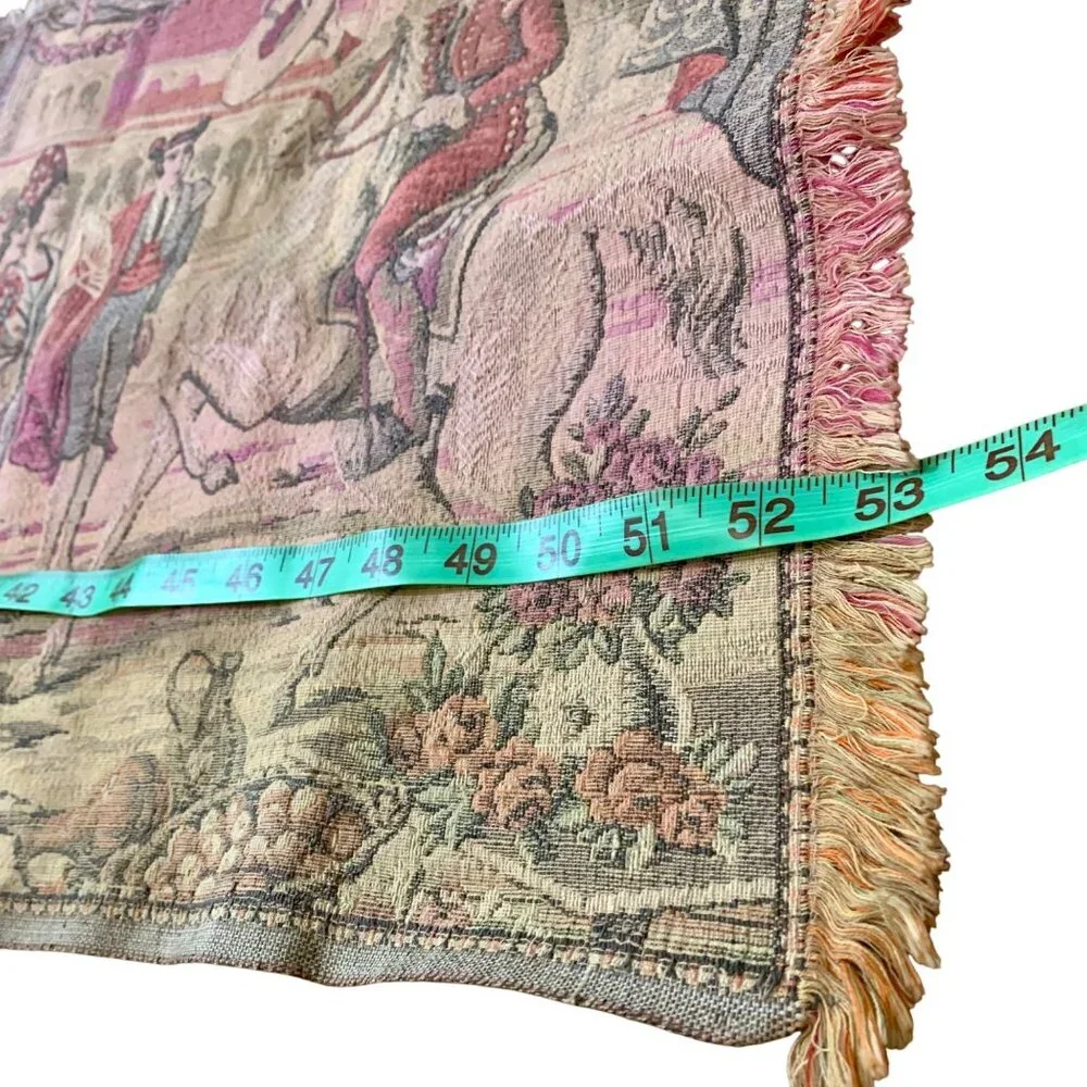 VTG Italian Tapestry Wall Hanging Elegant 19th Century Garden Scene Courting